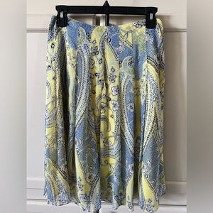 021 Ann Klein Yellow & Blue Print Skirt